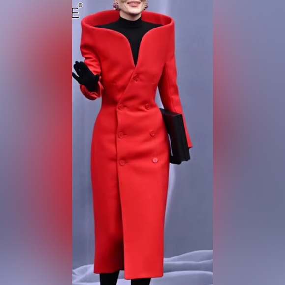 Jackets & Blazers - NEW $385 Audrey Couture Red Double-Breasted Coat